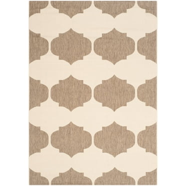 SAFAVIEH Courtyard Elwyn Geometric Trellis Indoor/Outdoor Area Rug, 4' x 5'7", Beige/Brown