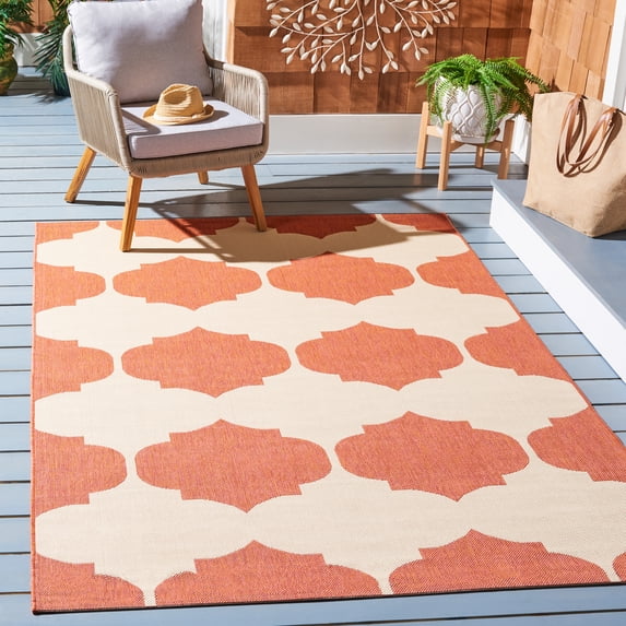 Safavieh Courtyard Elwyn Geometric Indoor/Outdoor Area Rug, Beige/Terracotta, 4' x 5'7"