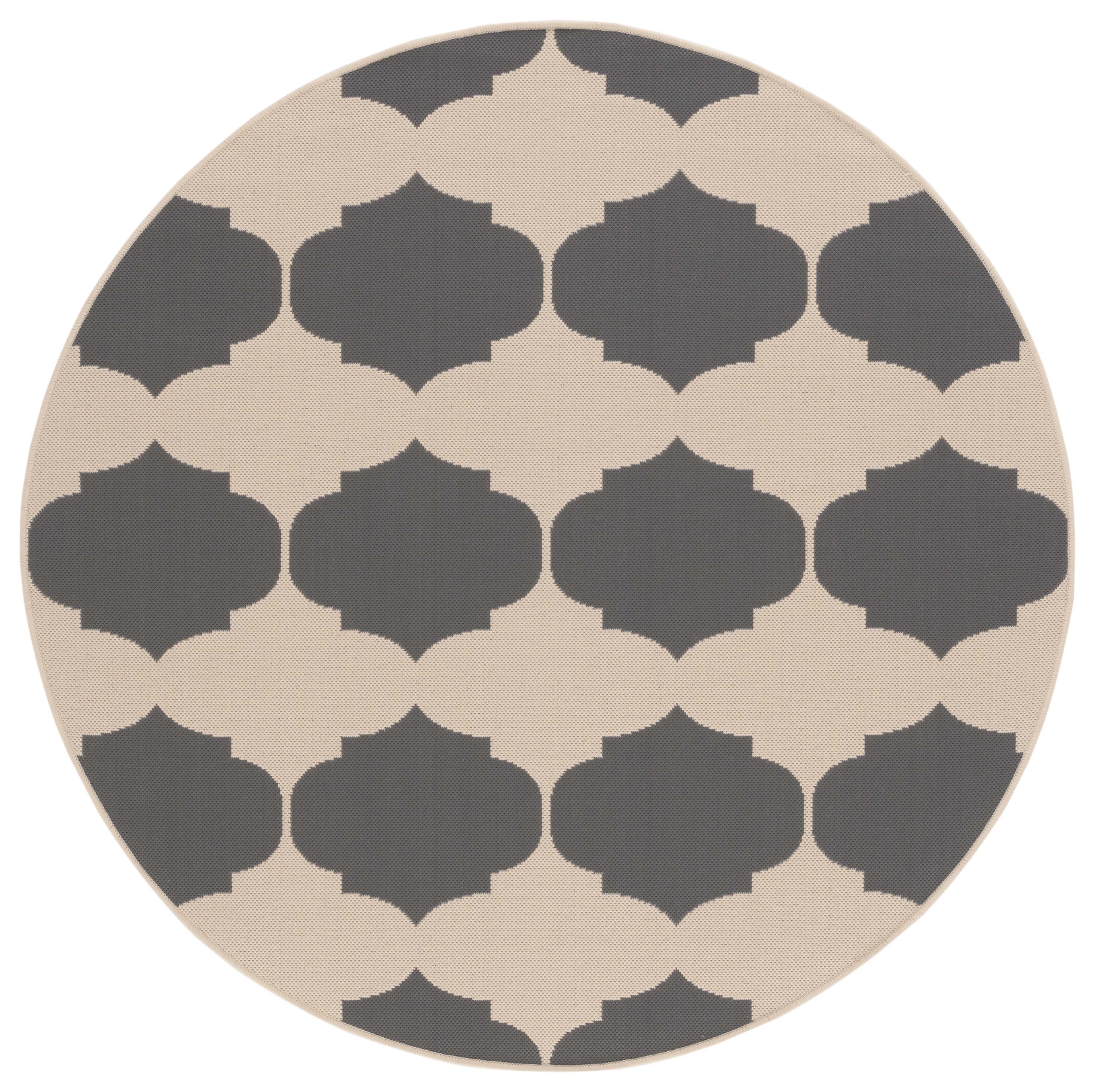 Safavieh Courtyard Elwyn Geometric Indoor/Outdoor Area Rug, Beige/Anthracite, 5'3" x 5'3" Round