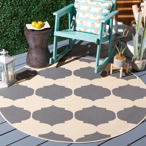 Safavieh Courtyard Elwyn Geometric Indoor/Outdoor Area Rug, Beige/Anthracite, 5'3" x 5'3" Round