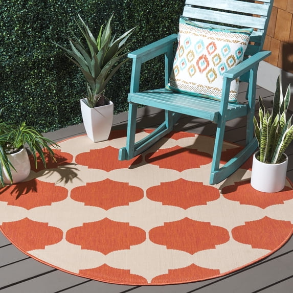 Safavieh Courtyard Elwyn Geometric Indoor/Outdoor Area Rug, Beige/Terracotta, 5'3" x 5'3" Round