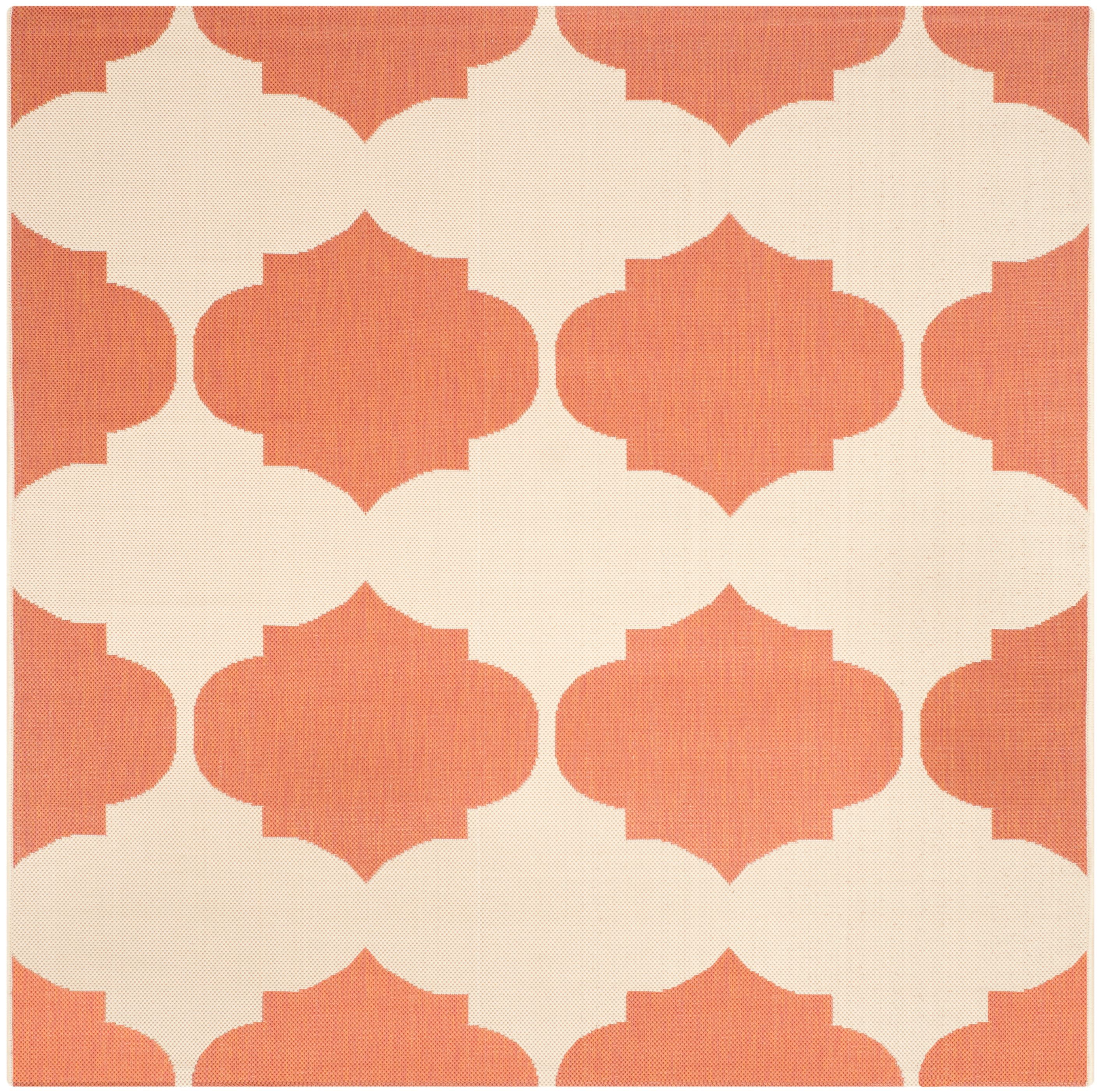 Beige and Terracotta Geometric Low Pile Square Area Rug