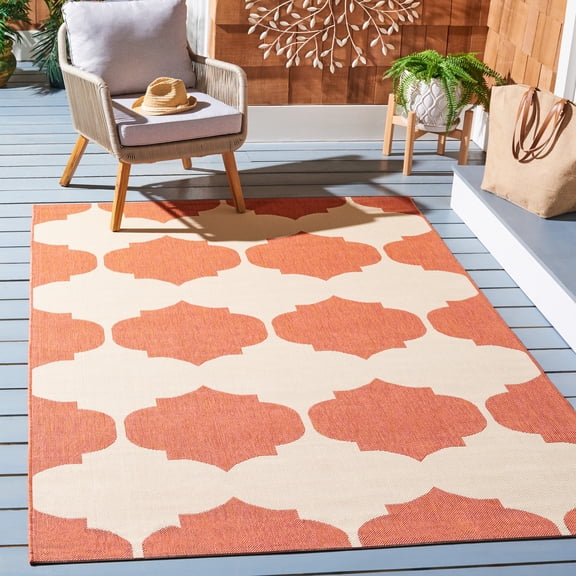 Safavieh Courtyard Elwyn Geometric Indoor/Outdoor Area Rug, Beige/Terracotta, 5'3" x 5'3" Square