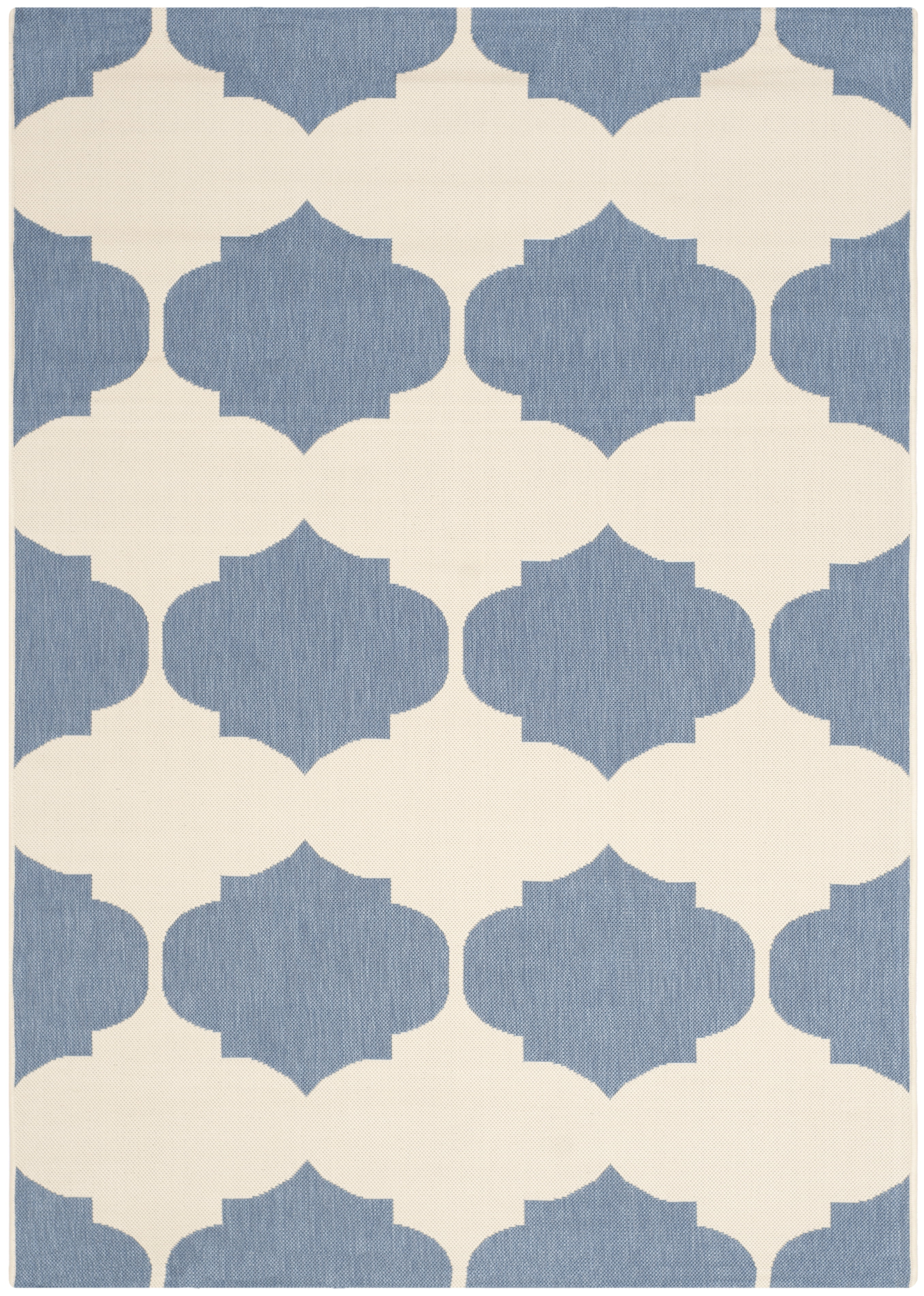 Beige and Blue Flat Woven Synthetic 5'3" x 7'7" Indoor/Outdoor Rug