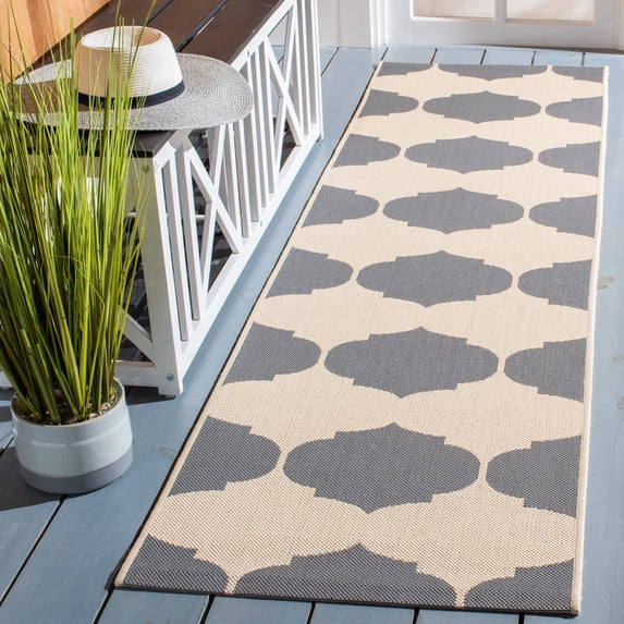 Safavieh Courtyard Elwyn Geometric Indoor/Outdoor Runner Rug, Beige/Anthracite, 2'3" x 12'
