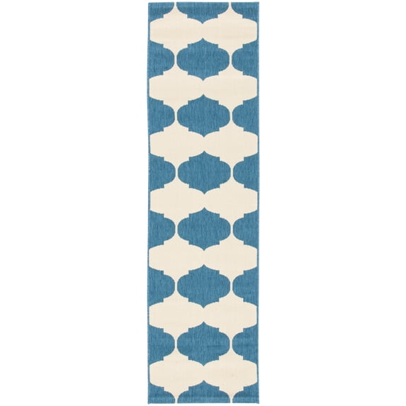 Safavieh Courtyard Elwyn Geometric Indoor/Outdoor Runner Rug, Beige/Blue, 2'3" x 12'