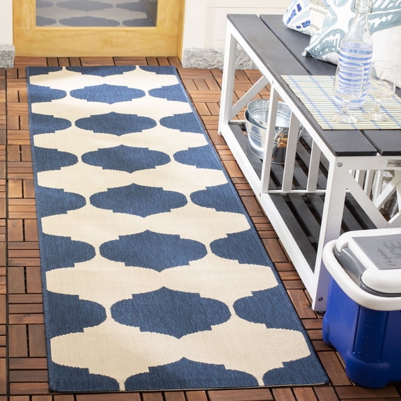 Safavieh Courtyard Elwyn Geometric Indoor/Outdoor Runner Rug, Beige/Navy, 2'3" x 12'