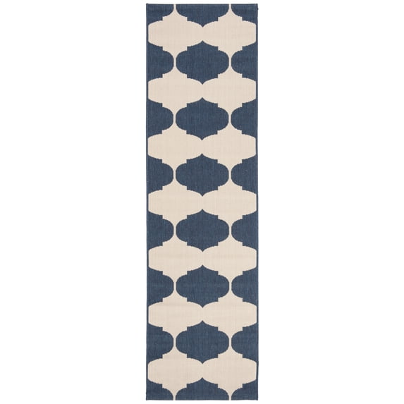 Safavieh Courtyard Elwyn Geometric Indoor/Outdoor Runner Rug, Beige/Navy, 2'3" x 8'