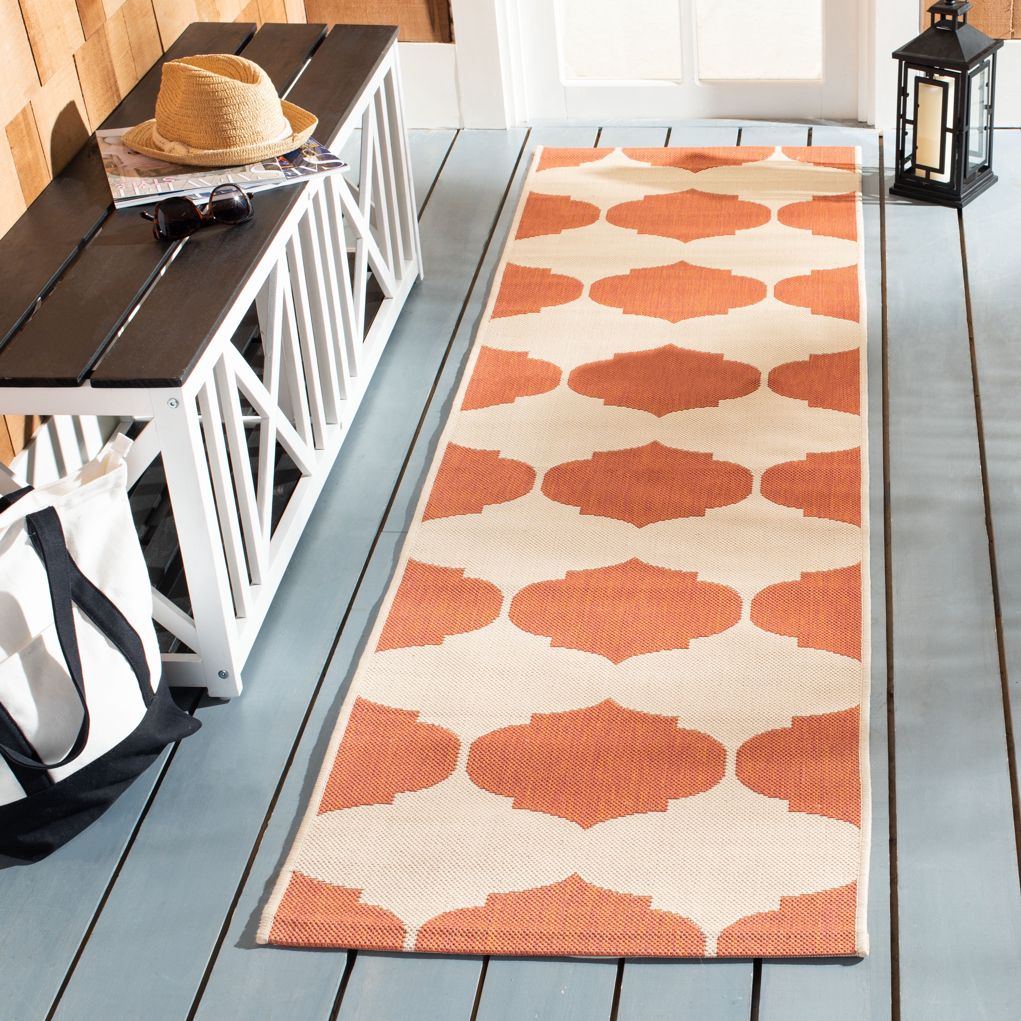 Safavieh Courtyard Elwyn Geometric Indoor/Outdoor Runner Rug, Beige/Terracotta, 2'3" x 8'