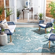 SAFAVIEH Courtyard Emma Floral Indoor/Outdoor Area Rug, 8' x 11', Grey/Aqua