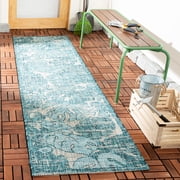 SAFAVIEH Courtyard Emma Floral Indoor/Outdoor Runner, 2'3" x 8', Grey/Aqua