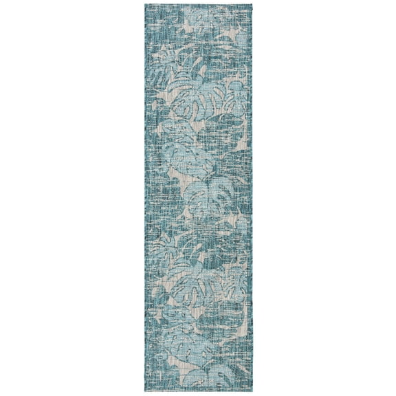 SAFAVIEH Courtyard Emma Floral Indoor/Outdoor Runner, 2'3" x 8', Grey/Aqua