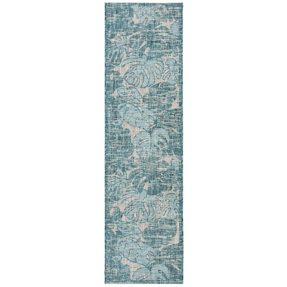 SAFAVIEH Courtyard Emma Floral Indoor/Outdoor Runner, 2'3" x 8', Grey/Aqua