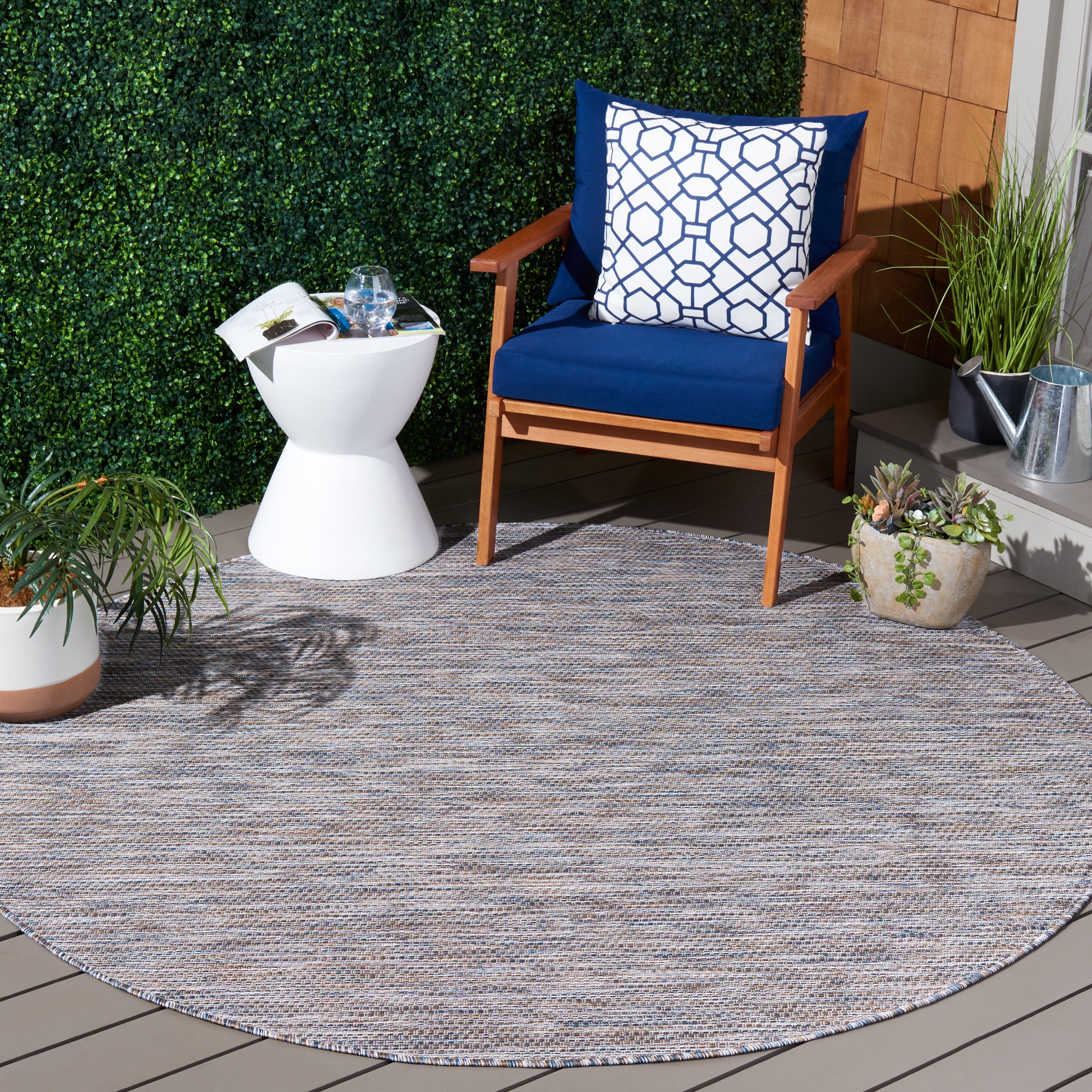 Safavieh Courtyard Emmeline Abstract Indoor/Outdoor Area Rug, Ivory Blue/Beige, 6'7" x 6'7" Round
