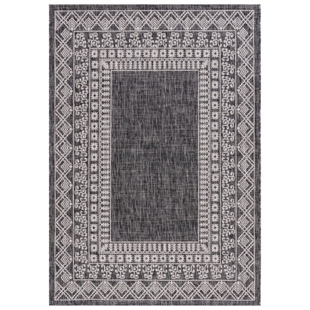 SAFAVIEH Courtyard Emmett Bordered Indoor/Outdoor Area Rug, Black/Beige, 5'3" x 7'7"