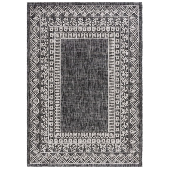SAFAVIEH Courtyard Emmett Bordered Indoor/Outdoor Area Rug, Black/Beige, 8' x 11'