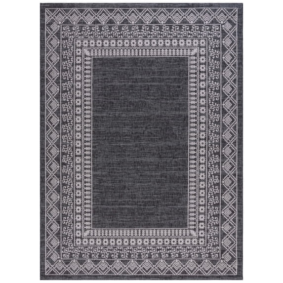SAFAVIEH Courtyard Emmett Bordered Indoor/Outdoor Area Rug, Black/Beige, 8' x 11'
