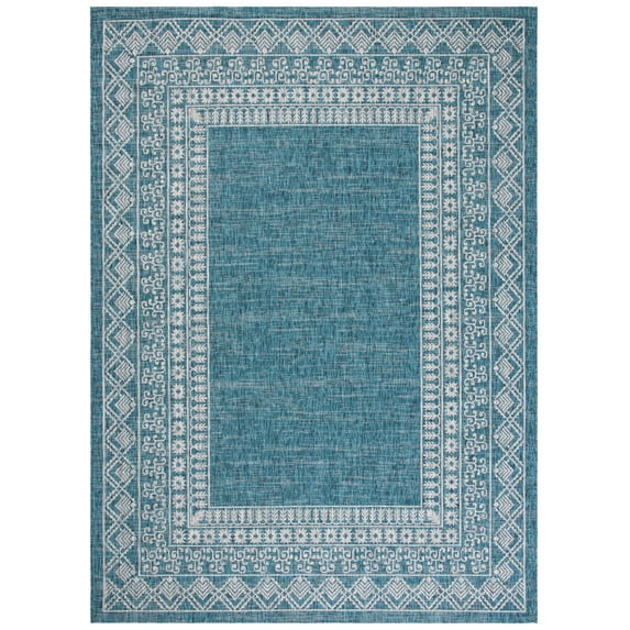 SAFAVIEH Courtyard Emmett Bordered Indoor/Outdoor Area Rug, Blue/Grey, 5'3" x 7'7"