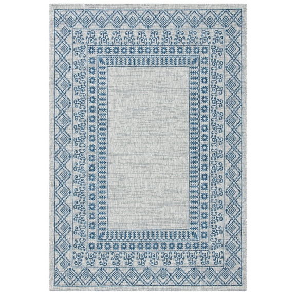 SAFAVIEH Courtyard Emmett Bordered Indoor/Outdoor Area Rug, Grey/Navy, 5'3" x 7'6"