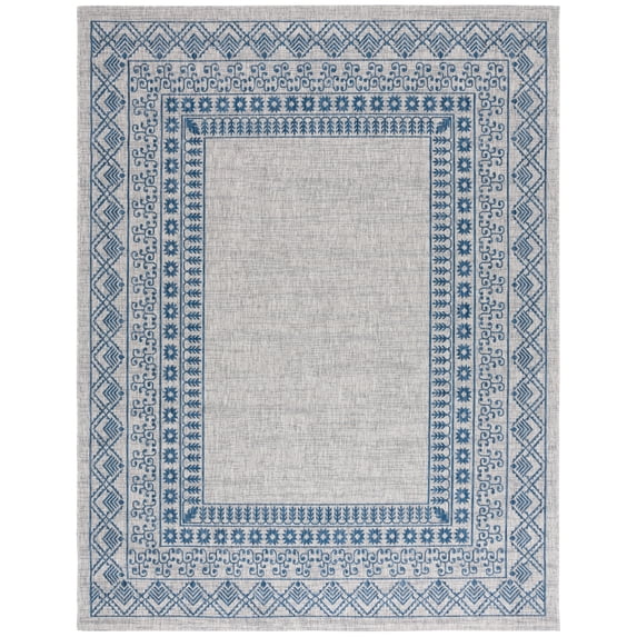 SAFAVIEH Courtyard Emmett Bordered Indoor/Outdoor Area Rug, Grey/Navy, 8' x 11'