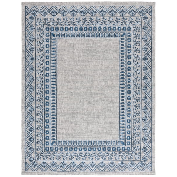 SAFAVIEH Courtyard Emmett Bordered Indoor/Outdoor Area Rug, Grey/Navy, 9' x 12'