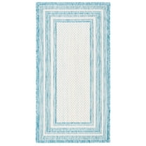 SAFAVIEH Courtyard Ercan Bordered Indoor/Outdoor Area Rug, Ivory/Aqua, 2'7" x 5'