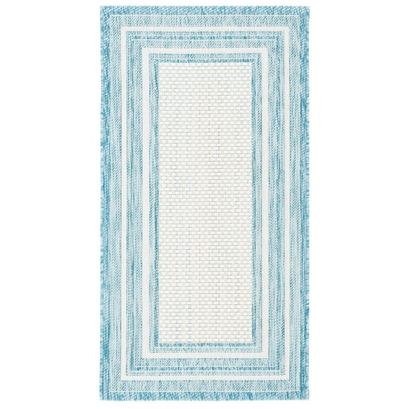 SAFAVIEH Courtyard Ercan Bordered Indoor/Outdoor Area Rug, Ivory/Aqua, 2'7" x 5'