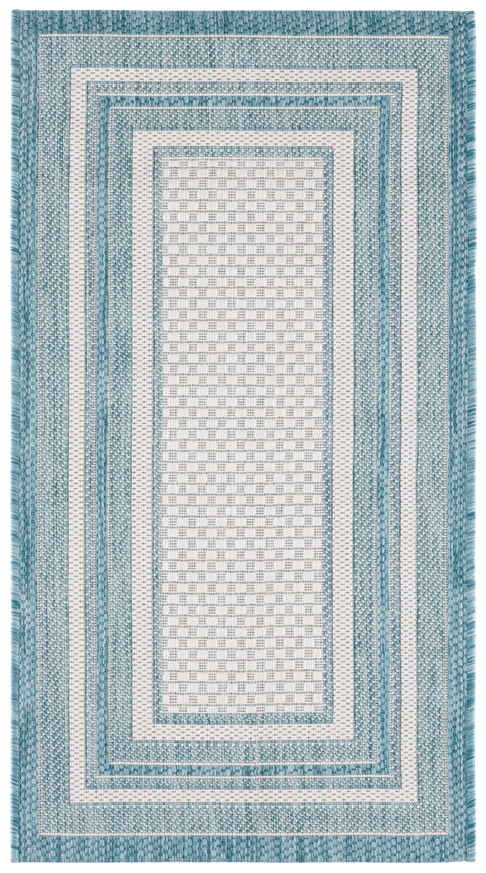 2' x 3' Ivory and Blue Striped Indoor Outdoor Area Rug 2' x 3' Ivory and Blue Striped Indoor Outdoor Area Rug