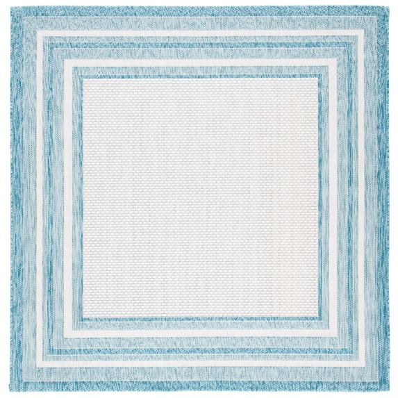 Safavieh Courtyard Ercan Bordered Indoor/Outdoor Area Rug, Ivory/Aqua, 4' x 4' Square