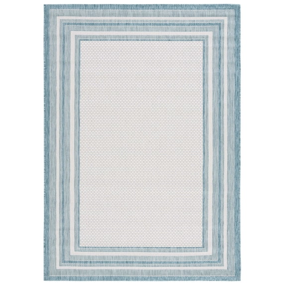 Safavieh Courtyard Ercan Bordered Indoor/Outdoor Area Rug, Ivory/Aqua, 6'7" x 9'6"