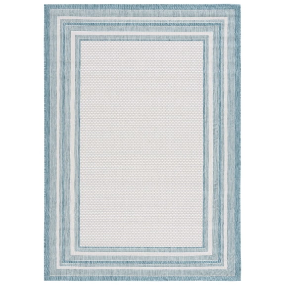 SAFAVIEH Courtyard Ercan Bordered Indoor/Outdoor Area Rug, Ivory/Aqua, 8' x 10'