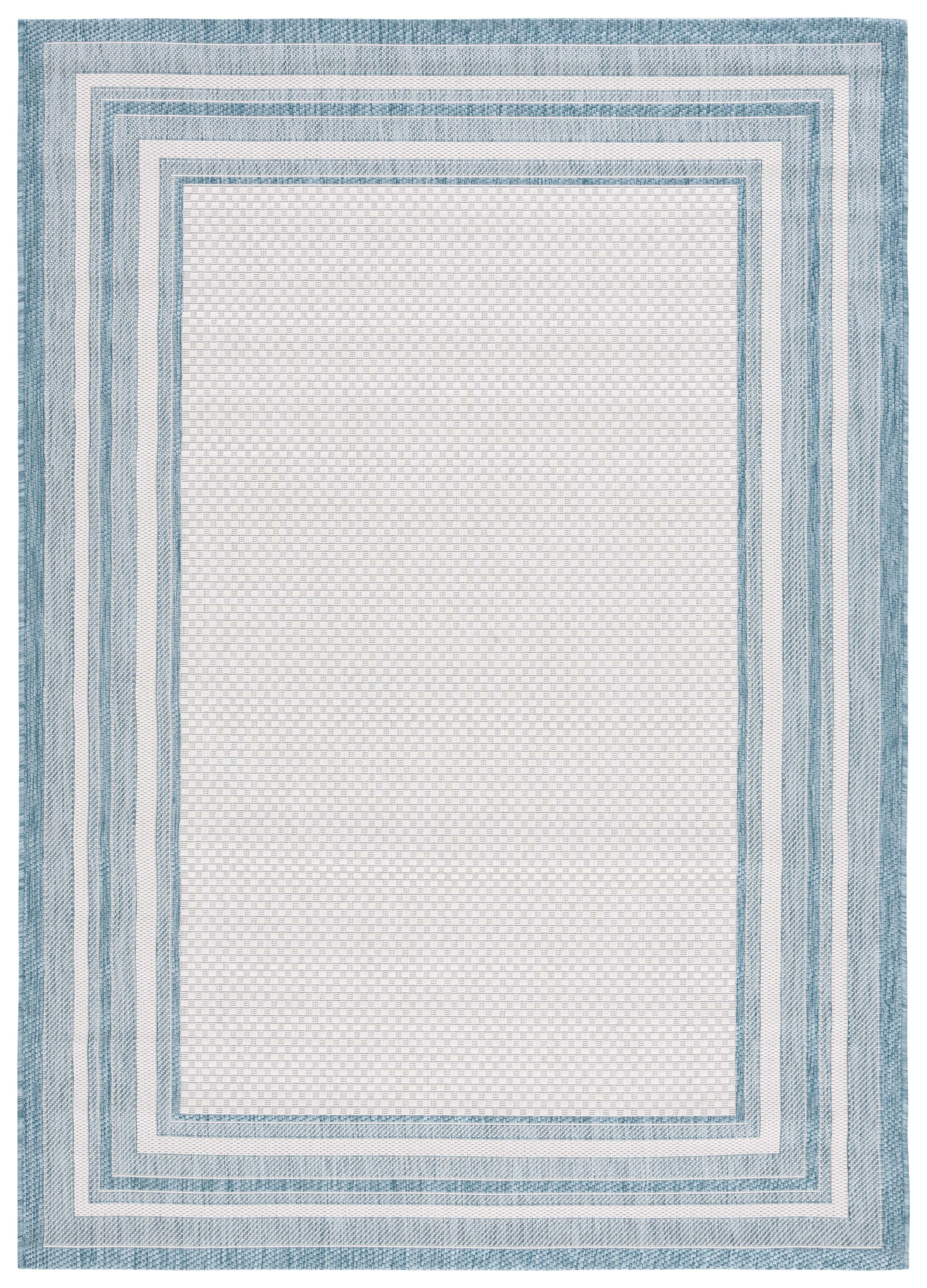 Ivory and Aqua Rectangular Reversible 9' x 12' Easy-Care Area Rug