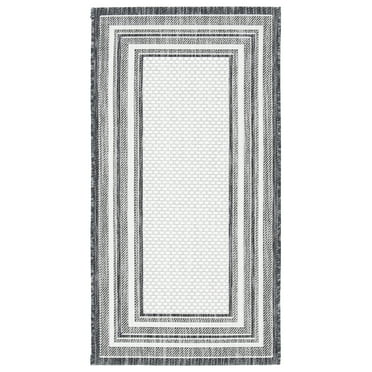 SAFAVIEH Courtyard Ercan Bordered Indoor/Outdoor Area Rug, Ivory/Black, 2'7" x 5'