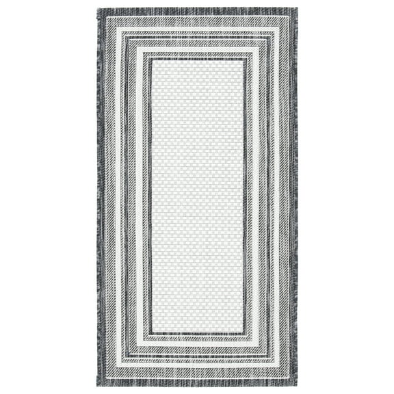 SAFAVIEH Courtyard Ercan Bordered Indoor/Outdoor Area Rug, Ivory/Black, 2'7" x 5'