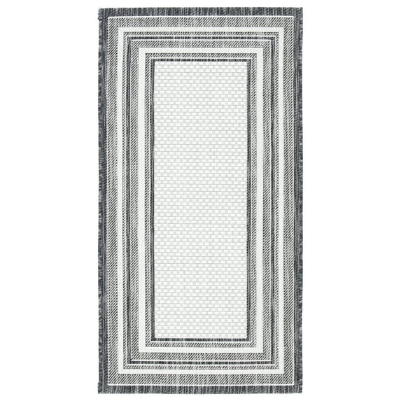 SAFAVIEH Courtyard Ercan Bordered Indoor/Outdoor Area Rug, Ivory/Black, 2' x 3'7"