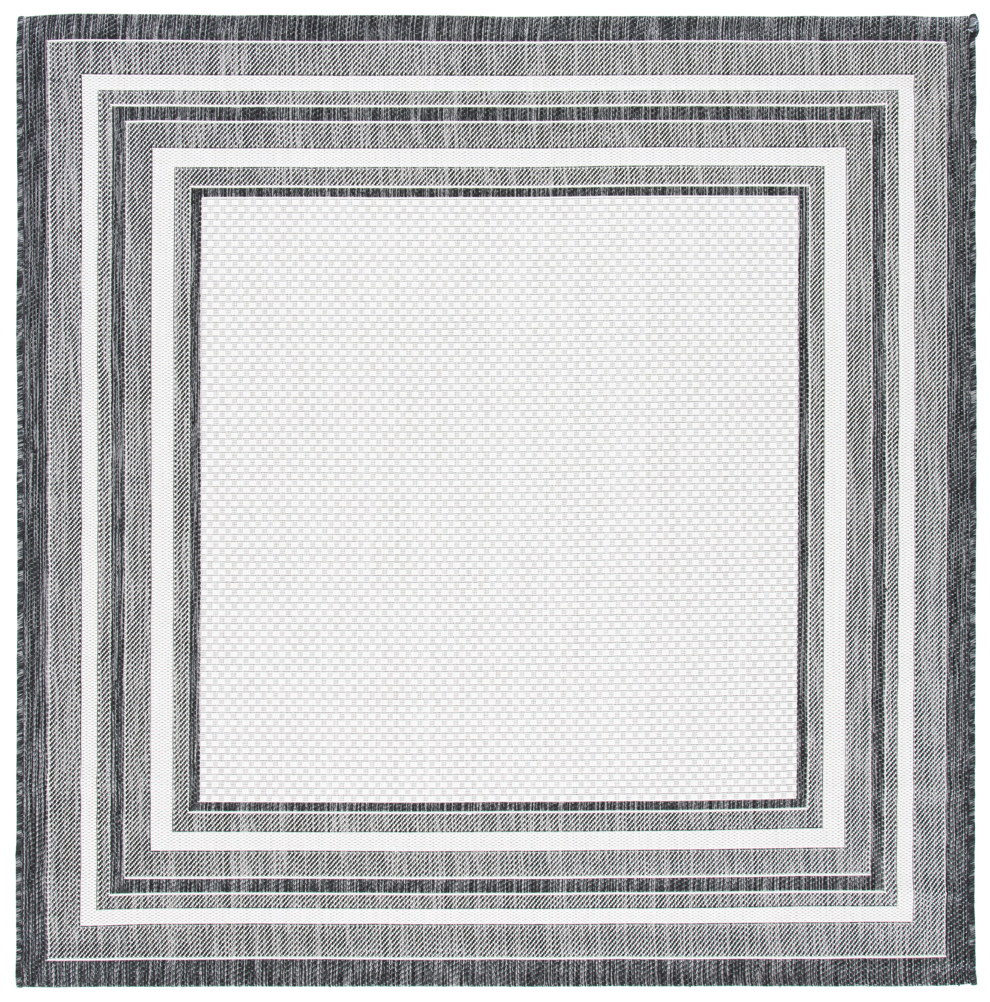 Ivory and Black Reversible Square Synthetic Indoor/Outdoor Rug