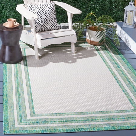 Safavieh Courtyard Ercan Bordered Indoor/Outdoor Area Rug, Ivory/Green, 5'3" x 7'7"