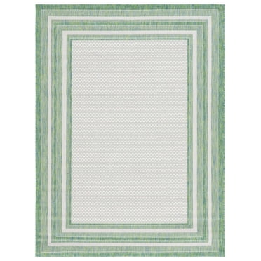 SAFAVIEH Courtyard Ercan Bordered Indoor/Outdoor Area Rug, Ivory/Green, 5'3" x 7'7"