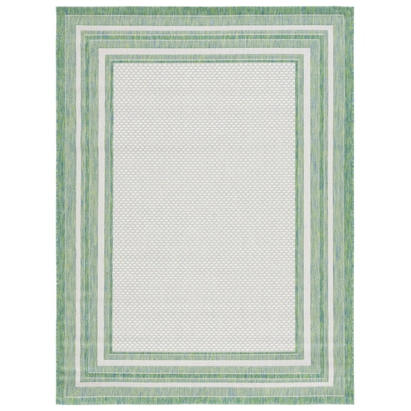 SAFAVIEH Courtyard Ercan Bordered Indoor/Outdoor Area Rug, Ivory/Green, 5'3" x 7'7"