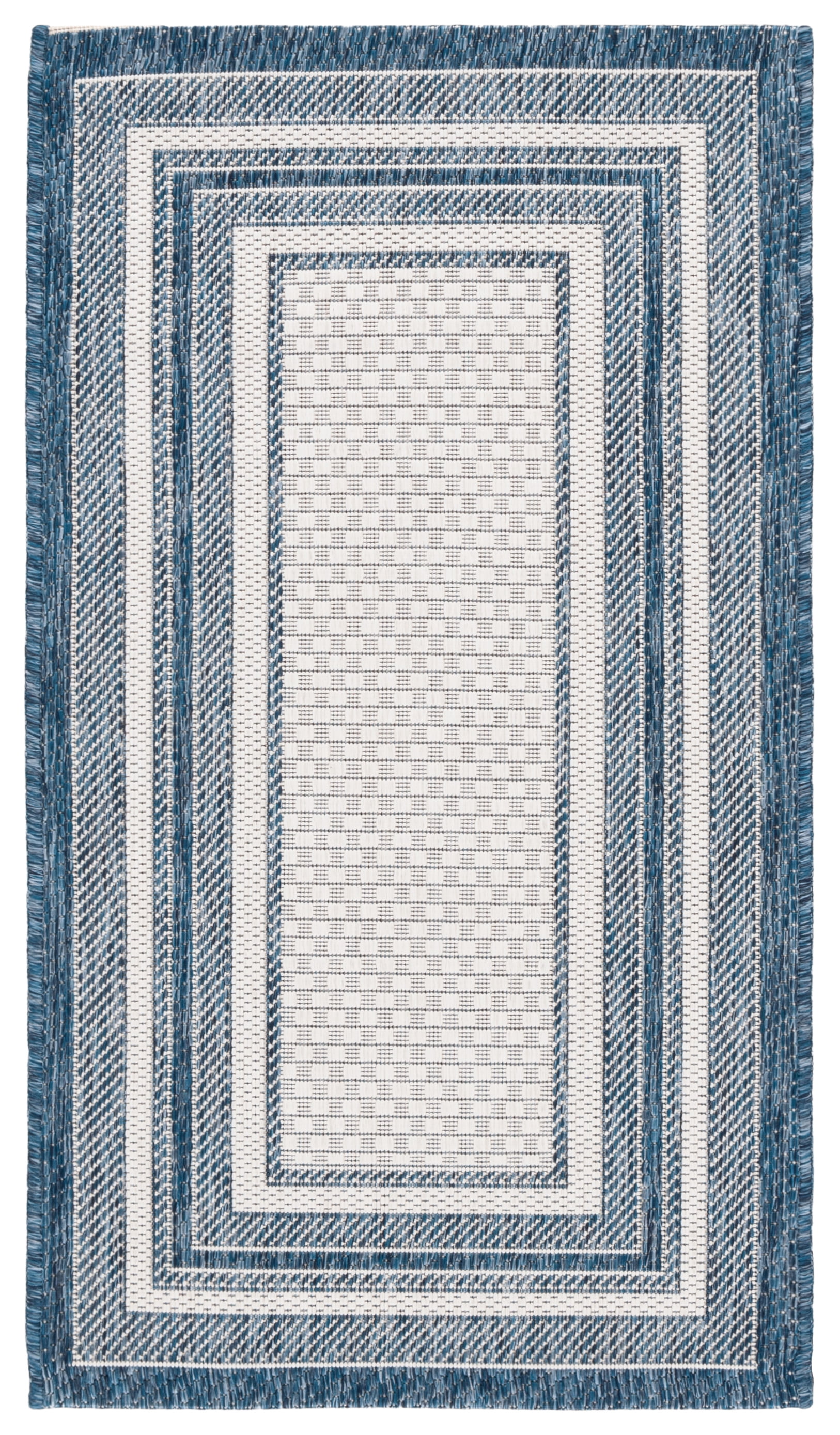 Safavieh Courtyard Ercan Bordered Indoor/Outdoor Area Rug, Ivory/Navy, 2'3" x 4'