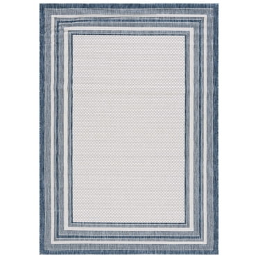 SAFAVIEH Courtyard Ercan Bordered Indoor/Outdoor Area Rug, Ivory/Navy, 2' x 3'7"