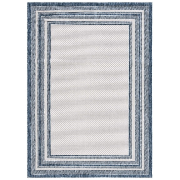 SAFAVIEH Courtyard Ercan Bordered Indoor/Outdoor Area Rug, Ivory/Navy, 2' x 3'7"