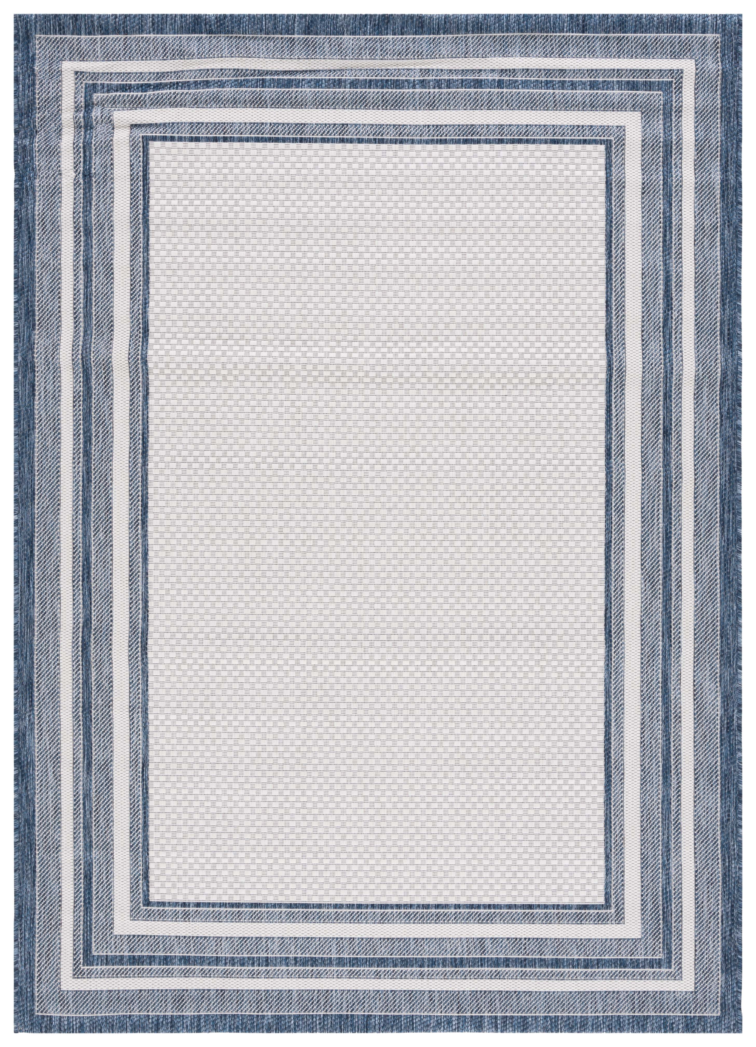 Ivory and Navy Rectangular Synthetic Indoor/Outdoor Rug