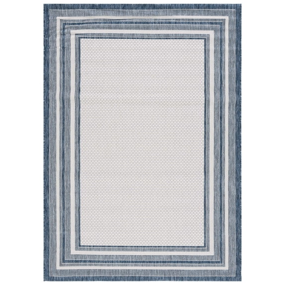 Safavieh Courtyard Ercan Bordered Indoor/Outdoor Area Rug, Ivory/Navy, 9' x 12'