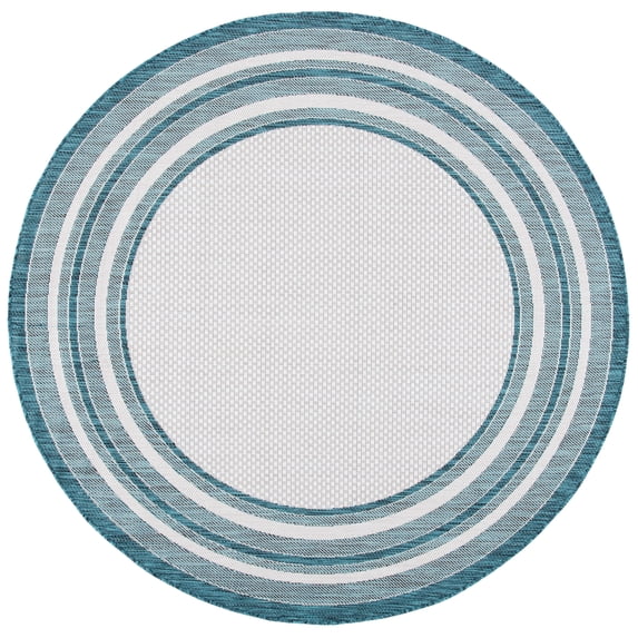 Safavieh Courtyard Ercan Bordered Indoor/Outdoor Area Rug, Ivory/Teal, 4' x 4' Round