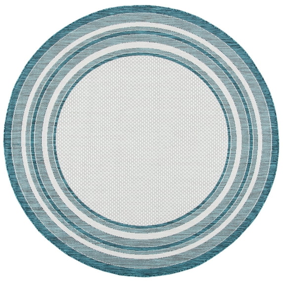 SAFAVIEH Courtyard Ercan Bordered Indoor/Outdoor Area Rug, Ivory/Teal, 5'3" x 5'3" Round
