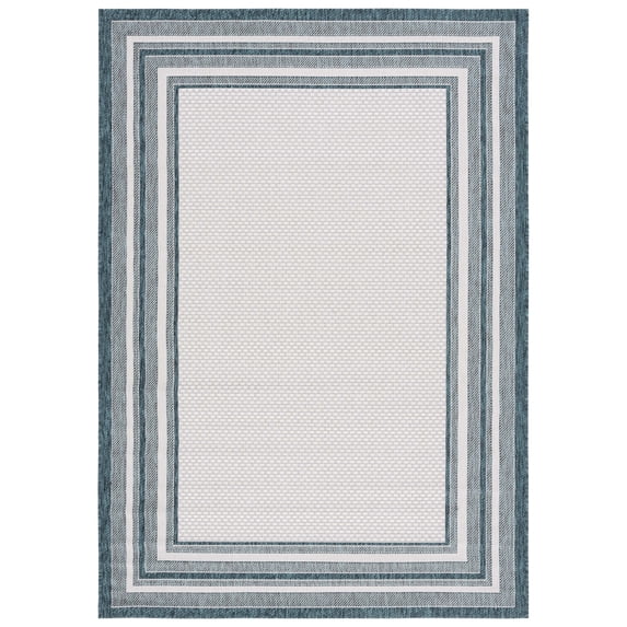 SAFAVIEH Courtyard Ercan Bordered Indoor/Outdoor Area Rug, Ivory/Teal, 5'3" x 7'7"