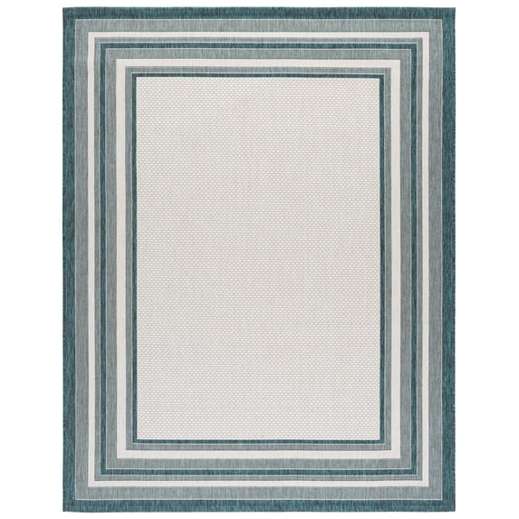 Safavieh Courtyard Ercan Bordered Indoor/Outdoor Area Rug, Ivory/Teal, 8' x 10'