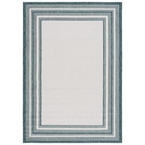 SAFAVIEH Courtyard Ercan Bordered Indoor/Outdoor Area Rug, Ivory/Teal, 9' x 12'