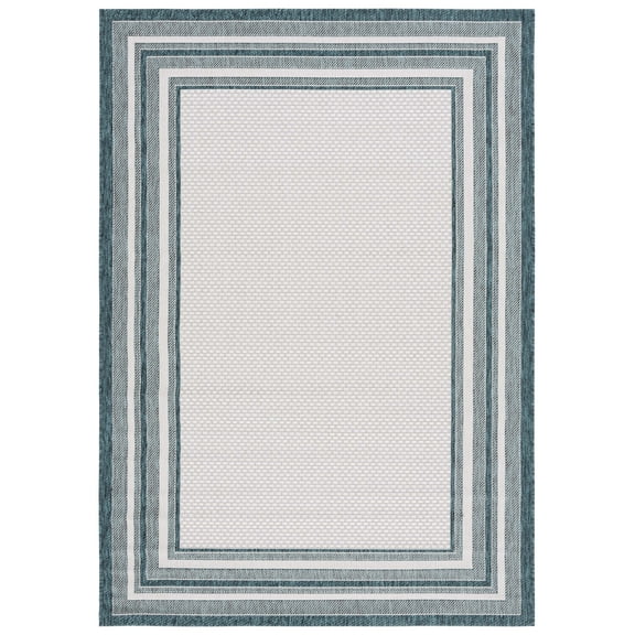 SAFAVIEH Courtyard Ercan Bordered Indoor/Outdoor Area Rug, Ivory/Teal, 9' x 12'